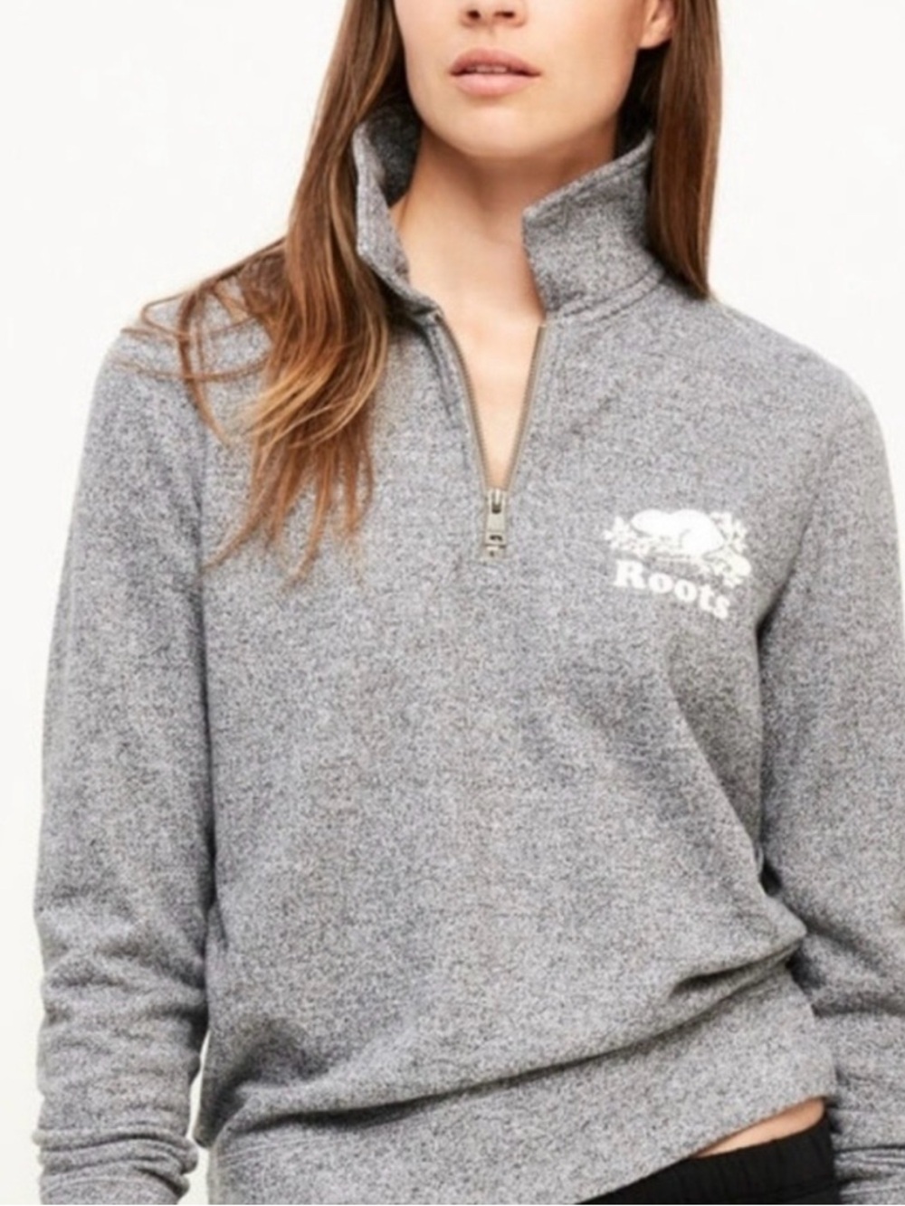 Roots Gray Half-Zip Sweatshirt with White Logo